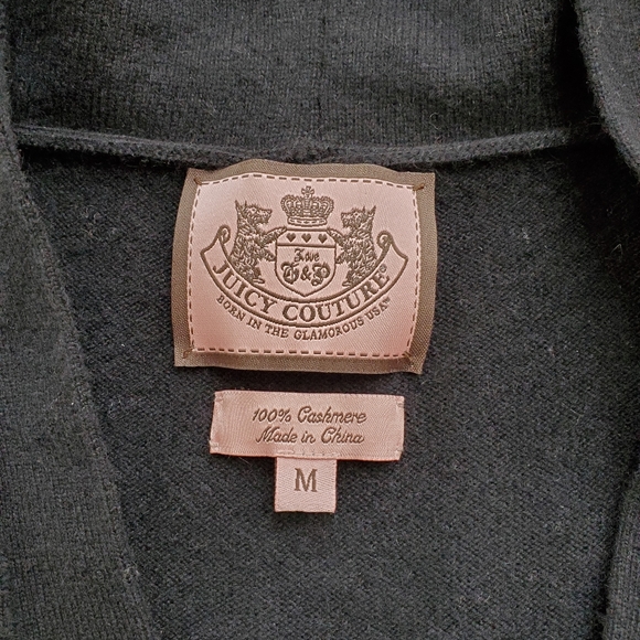 Juicy Couture 100% cashmere black cardigan belted waist 3/4 sleeve - Picture 2 of 4